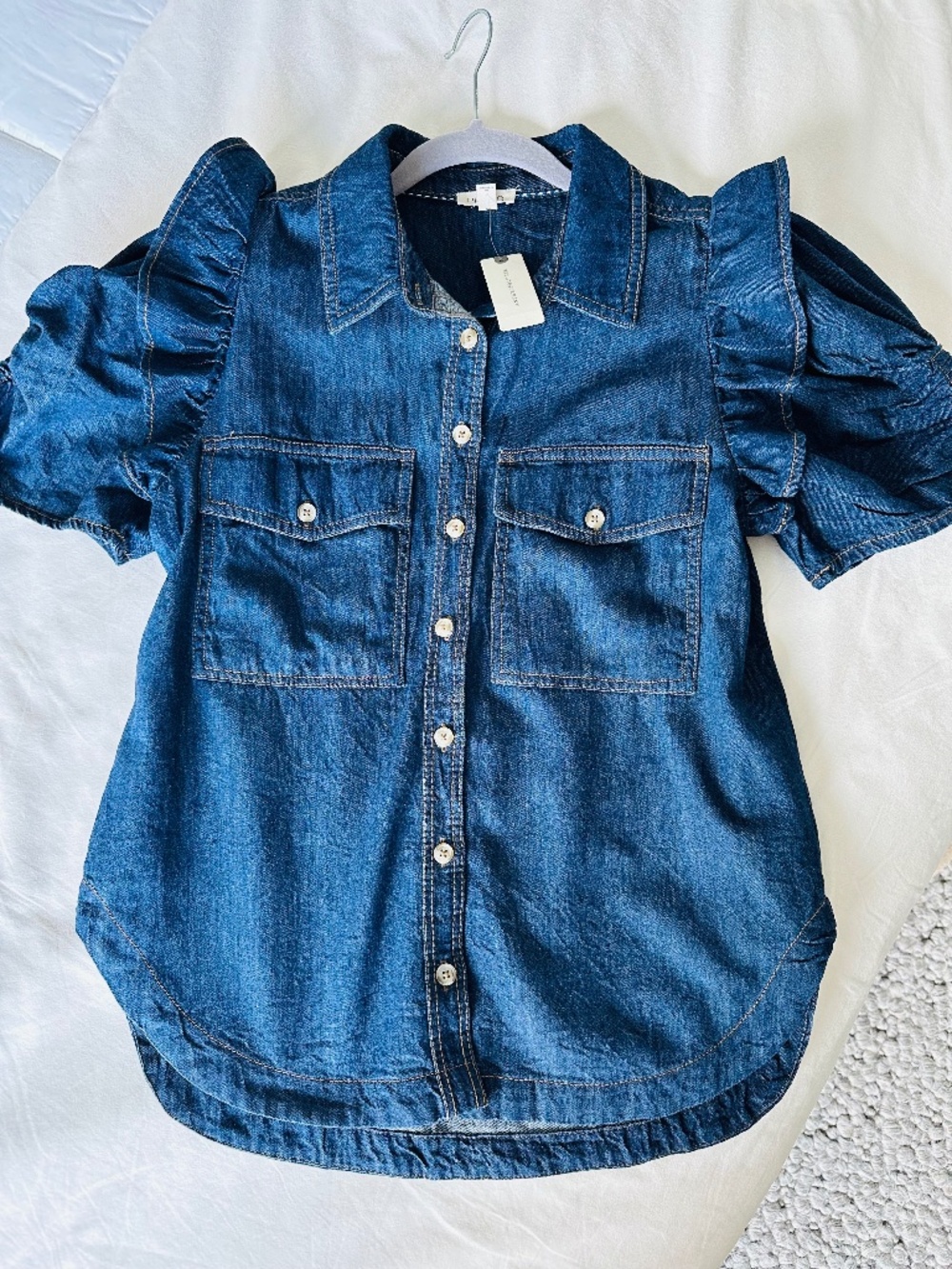 NWT ANTHROPOLOGIE PILCRO Denim Ruffle Blouse